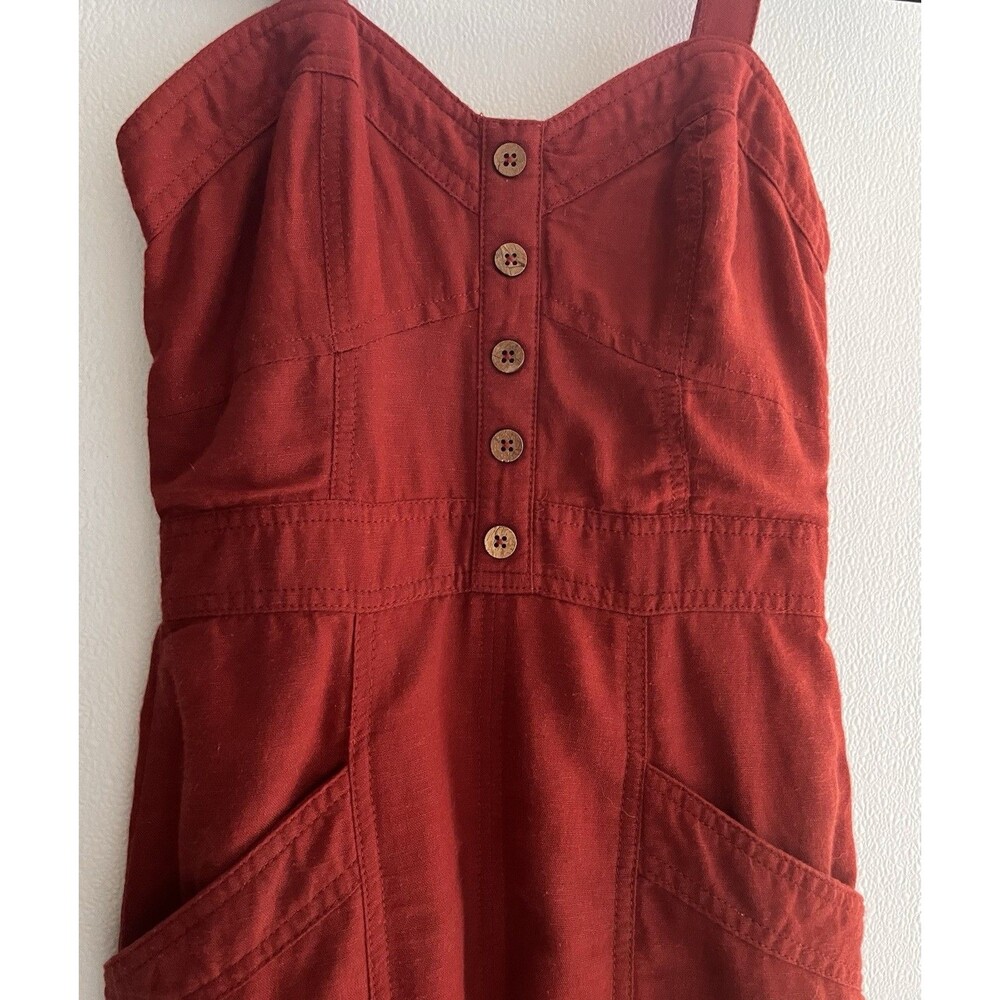 NWOT Japna Linen Blend Tank Knee Length Dress Pockets Womens XS Rust Red Orange - Picture 2 of 11